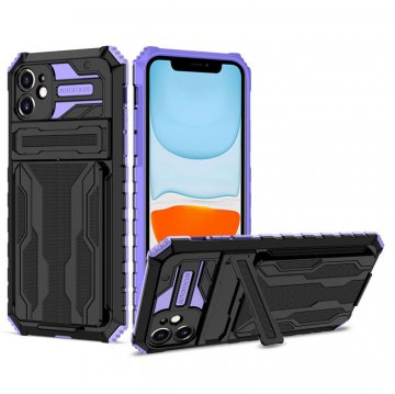 iPhone 11 Card Slot Kickstand Drop-proof TPU + PC Case Purple