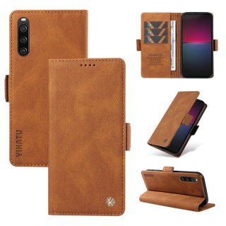 YIKATU Sony Xperia 10 IV Skin-touch Wallet Kickstand Case Brown