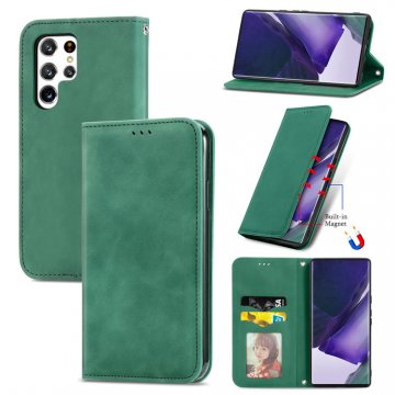 Wallet Stand Magnetic Flip Leather Case Green For Samsung