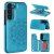 Mandala Embossed Samsung Galaxy S23 Plus Case with Card Holder Blue