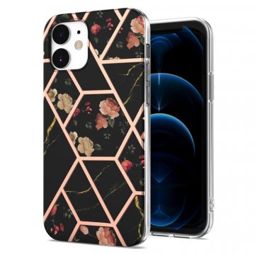 iPhone 12 Mini Flower Pattern Marble Electroplating TPU Case Black