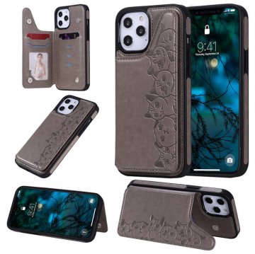 iPhone 12 Pro Max Luxury Cute Cats Magnetic Card Slots Stand Case Gray