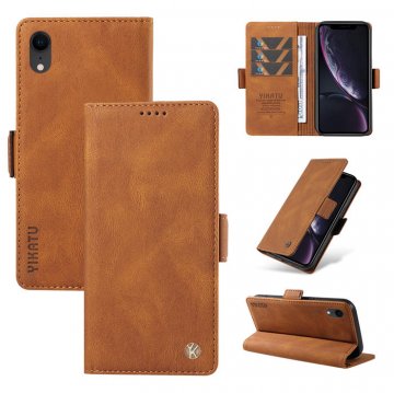 YIKATU iPhone XR Skin-touch Wallet Kickstand Case Brown