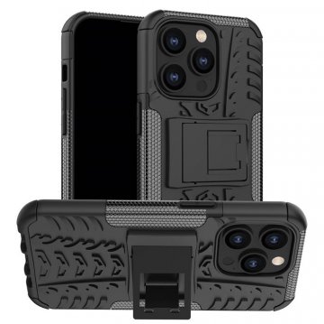 Dual Layer Hybrid Anti-Slip iPhone 14 Pro Kickstand Case Black