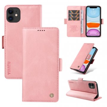 YIKATU iPhone 12 Mini Skin-touch Wallet Kickstand Case Pink
