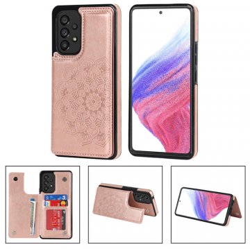 Mandala Embossed Samsung Galaxy A53 5G Case with Card Holder Rose Gold