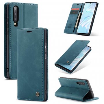 CaseMe Huawei P30 Retro Wallet Stand Magnetic Flip Case Blue