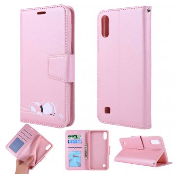 Samsung Galaxy A10 Cat Pattern Wallet Magnetic Stand Case Pink