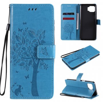 Motorola Moto G 5G Plus Embossed Tree Cat Butterfly Wallet Stand Case Blue