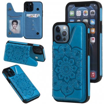 iPhone 12/12 Pro Embossed Wallet Magnetic Stand Case Blue