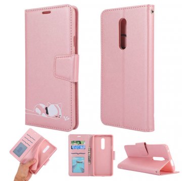 OnePlus 7 Pro Cat Pattern Wallet Magnetic Stand Case Pink