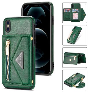 Crossbody Zipper Wallet iPhone X/XS Case With Strap Green