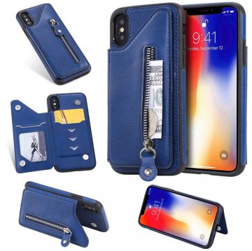 iPhone XS Wallet Magnetic Kickstand Shockproof Cover Blue