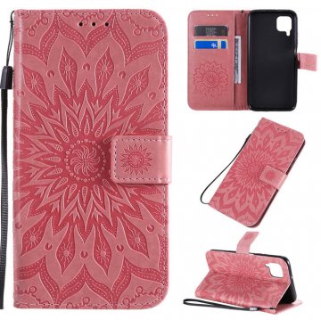 Huawei P40 Lite Embossed Sunflower Wallet Stand Case Pink