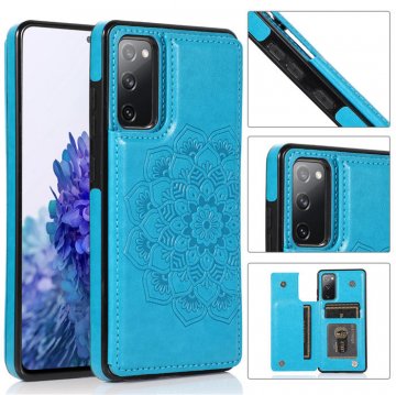Mandala Embossed Samsung Galaxy S20 FE Case with Card Holder Blue