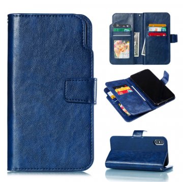 iPhone XS Wallet 9 Card Slots Stand Crazy Horse Leather Case Blue