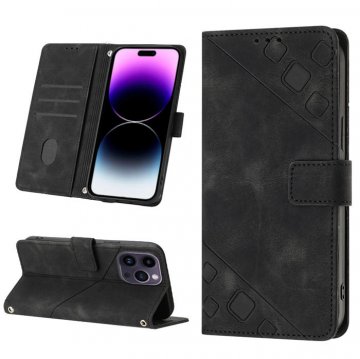 Skin-friendly iPhone 14 Pro Wallet Stand Case with Wrist Strap Black