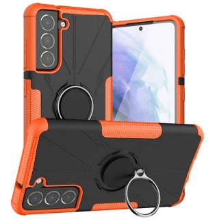 Samsung Galaxy S21 FE Hybrid Rugged Ring Kickstand Case Orange