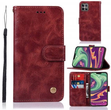 iPhone 12/12 Pro Premium Vintage Wallet Kickstand Case Wine Red