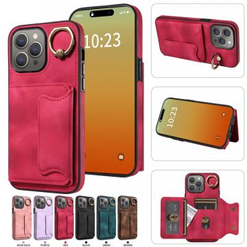 For iPhone 15 Pro Max Card Holder Ring Kickstand Case Red