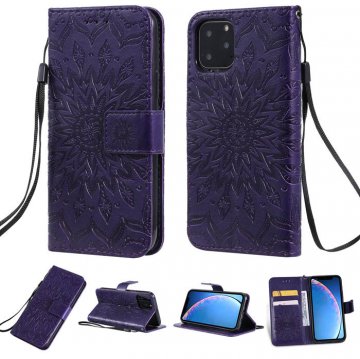 iPhone 11 Pro Embossed Sunflower Wallet Stand Case Purple