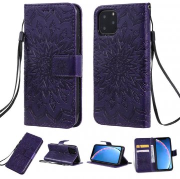 iPhone 11 Pro Embossed Sunflower Wallet Stand Case Purple