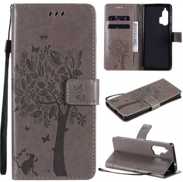 Motorola Edge Plus Embossed Tree Cat Butterfly Wallet Stand Case Gray