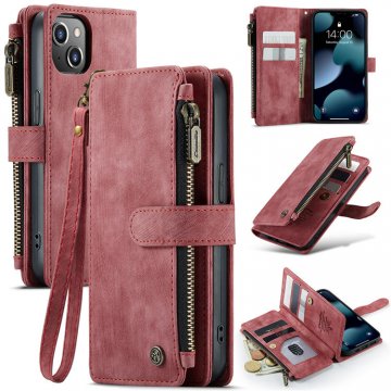 CaseMe iPhone 13 Wallet Kickstand Retro Leather Case Red
