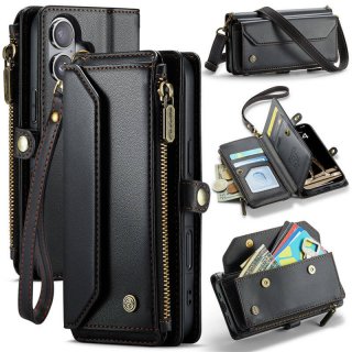 CaseMe iPhone 17 Wallet RFID Blocking Crossbody Case with Wireless Charging Black