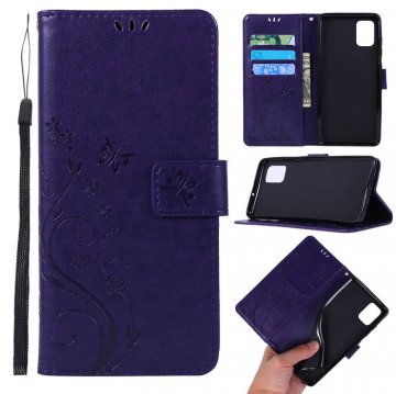 Samsung Galaxy A51 Butterfly Pattern Wallet Magnetic Stand Case Purple