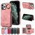 For iPhone 11 Pro Card Holder Ring Kickstand Case Pink