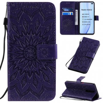 Xiaomi Redmi K30 Embossed Sunflower Wallet Stand Case Purple