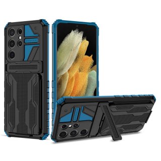 Samsung Galaxy S21 Ultra Card Slot Kickstand Shockproof Case Blue