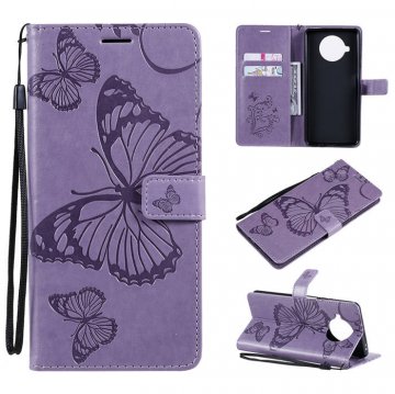 Xiaomi Mi 10T Lite Embossed Butterfly Wallet Magnetic Stand Case Purple