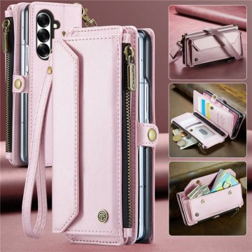 CaseMe Samsung Galaxy Z Fold7 Wallet Case with Crossbody Strap, RFID Blocking & Wireless Charging Support Pink