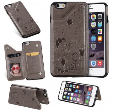 iPhone 6 Plus/6s Plus Bee and Cat Embossing Card Slots Stand Cover Gray