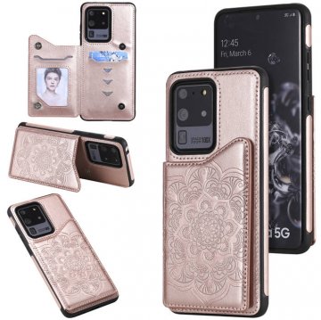 Samsung Galaxy S20 Ultra Embossed Wallet Magnetic Stand Case Rose Gold