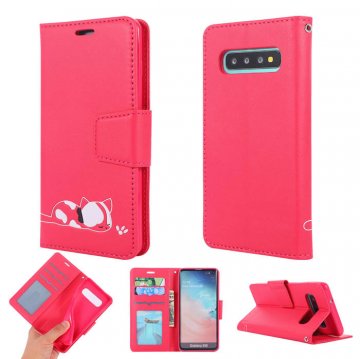 Samsung Galaxy S10 Cat Pattern Wallet Magnetic Stand Case Red