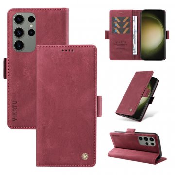 YIKATU Samsung Galaxy S23 Ultra Skin-touch Wallet Kickstand Case Wine Red