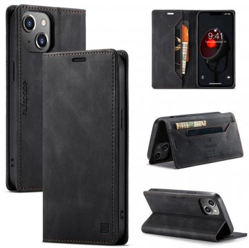 Autspace iPhone 14 RFID Blocking Wallet Magnetic Case Black