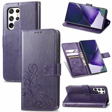 Four Leaf Clover Wallet Magnetic Case Purple For Samsung