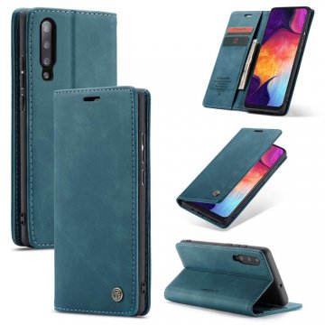 CaseMe Samsung Galaxy A50 Retro Wallet Magnetic Flip Case Blue