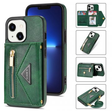 Crossbody Zipper Wallet iPhone 13 Mini Case With Strap Green