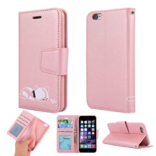 iPhone 6/6s Cat Pattern Wallet Magnetic Stand Leather Case Pink
