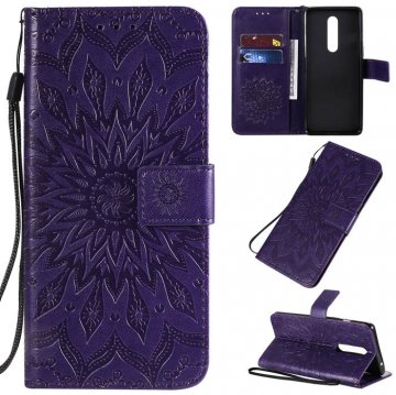 OnePlus 8 Embossed Sunflower Wallet Stand Case Purple