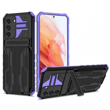 Samsung Galaxy S21 FE Card Slot Kickstand Shockproof Case Purple