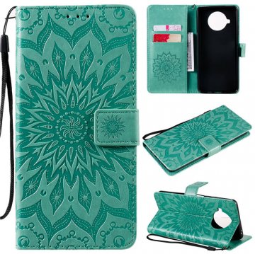 Xiaomi Mi 10T Lite Embossed Sunflower Wallet Magnetic Stand Case Green