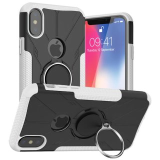 iPhone X/XS Hybrid Rugged PC + TPU Ring Kickstand Case White