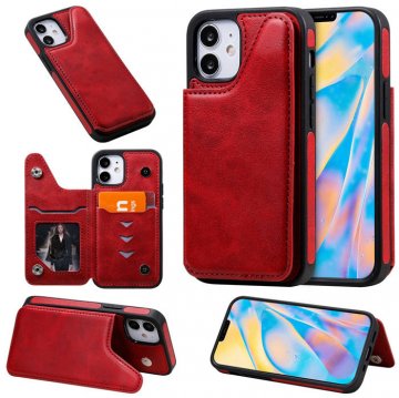iPhone 12 Luxury Leather Magnetic Card Slots Stand Cover Red