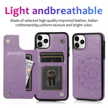 Mandala Embossed iPhone 11 Pro Max Case with Card Holder Purple